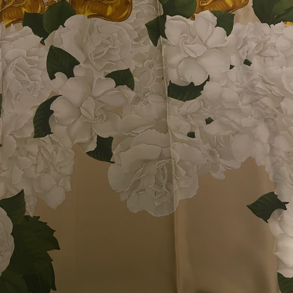 Chanel Gold and Green Floral Silk Scarf - Picture 12 of 13